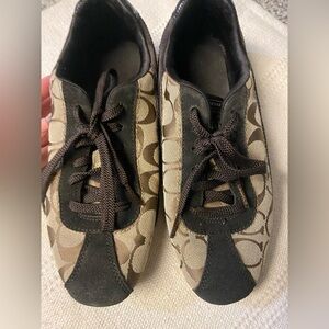 Coach Brown and Tan Signature Canvas Athletic Shoes